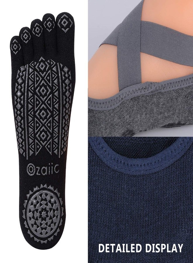 Ozaiic Yoga Socks for Women with Grips, Non-Slip Five Toe Socks for Pilates, Barre, Ballet, Fitness - Image 4